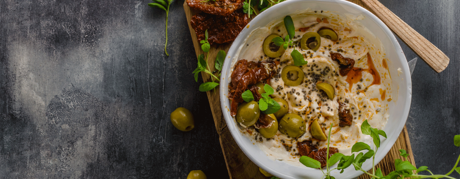 Labneh Dip with Dried Tomatoes and Olives