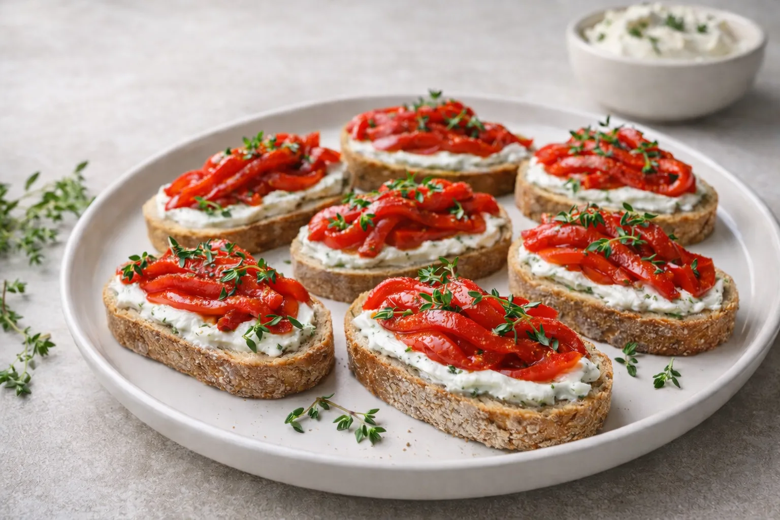 Canapés with Roasted Peppers and Labneh